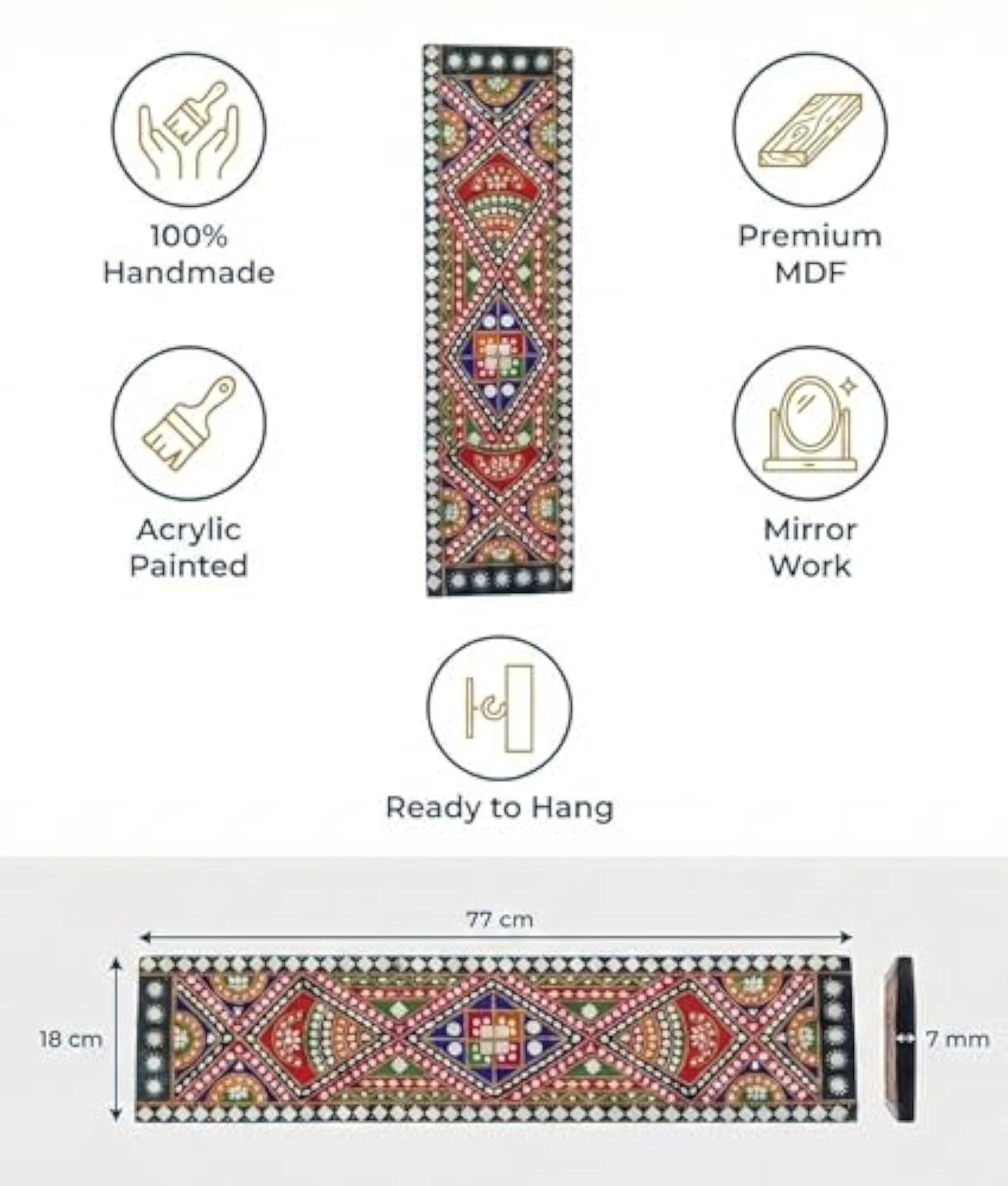 Handmade Lippan Vertical Wall Panel with Multicolor Mirror Work